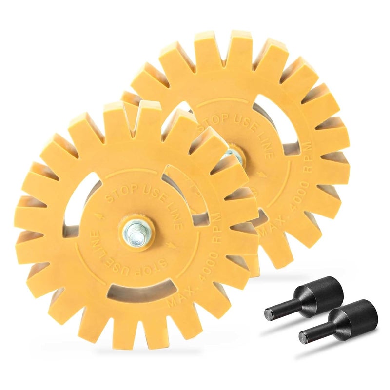 EWK 2 Pcs Serrated Decal Eraser Wheel, Rubber Remover Wheel for Drill, Ideal for Adhesives, Pinstripes, and Decals Removal - Image 1